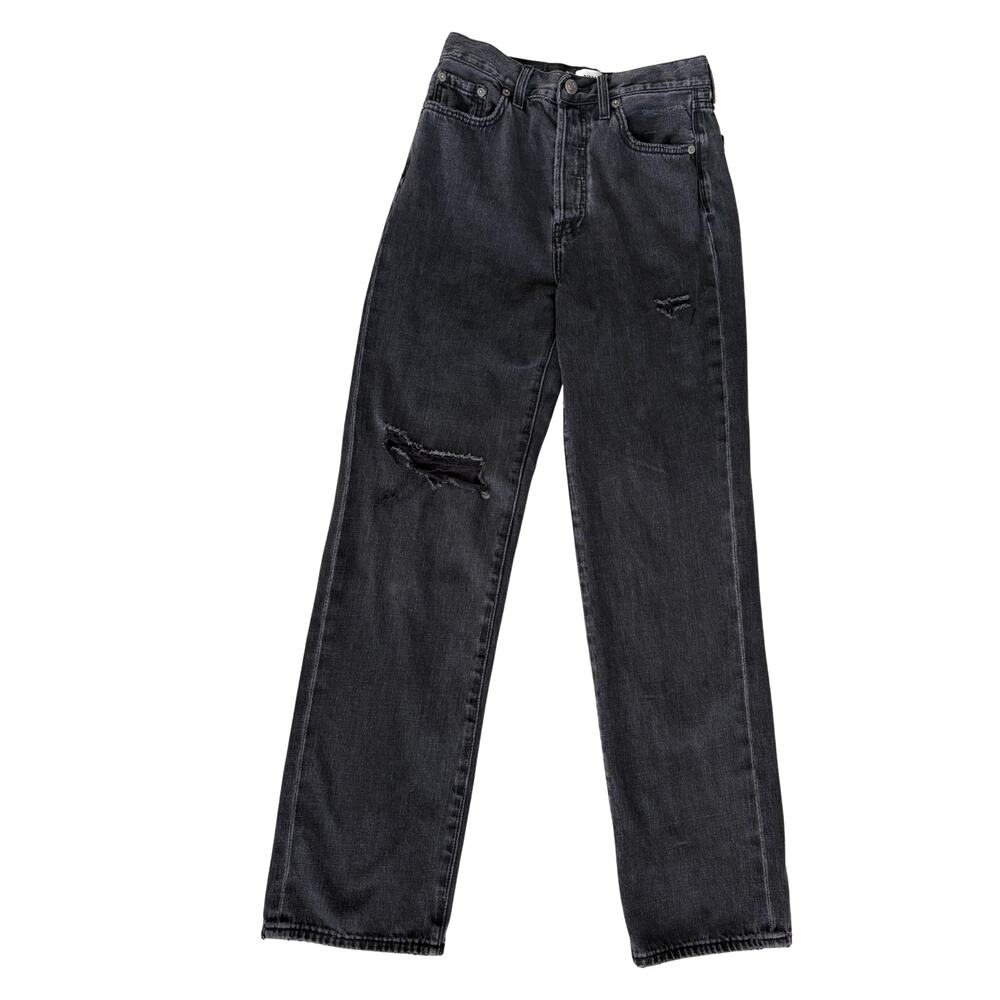 Pistola Black Distressed Straight Leg High Rise Denim Jeans 26 Grunge Streetwear